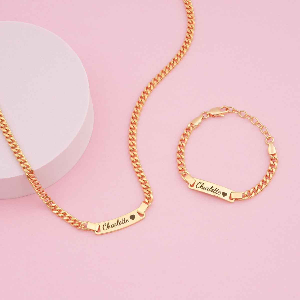 The Little Name Set, engraved name bracelet and necklace