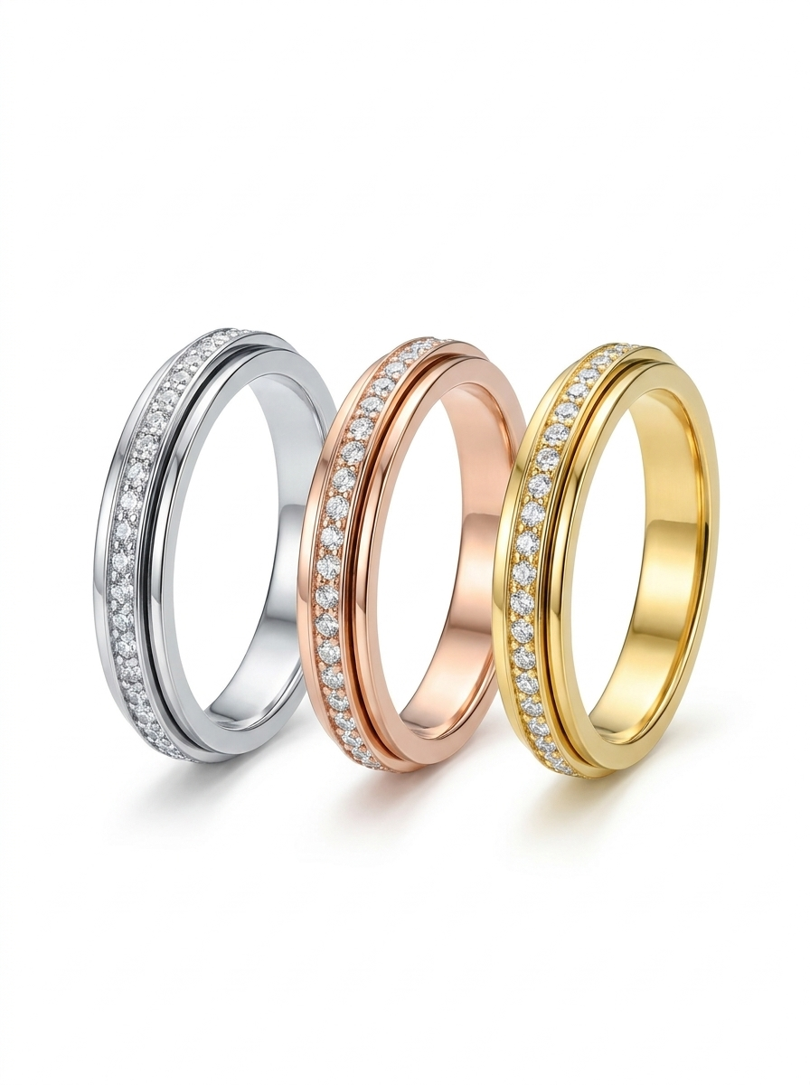 The Solace Ring in silver, rose gold and gold
