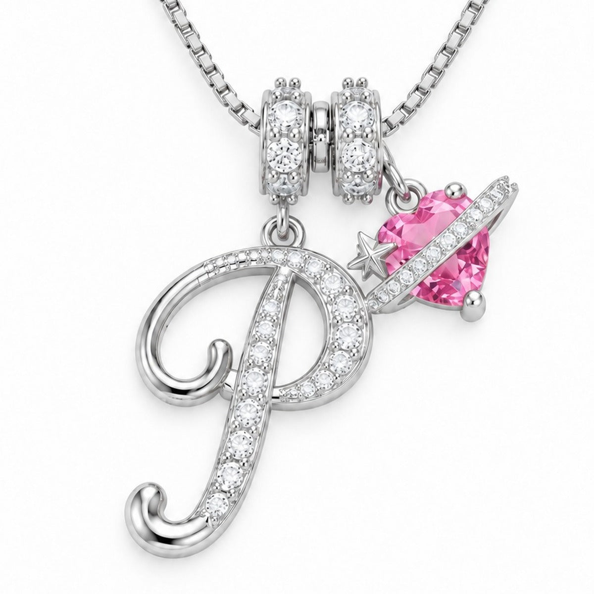 The Sweetheart Initial Necklace Silver letter P