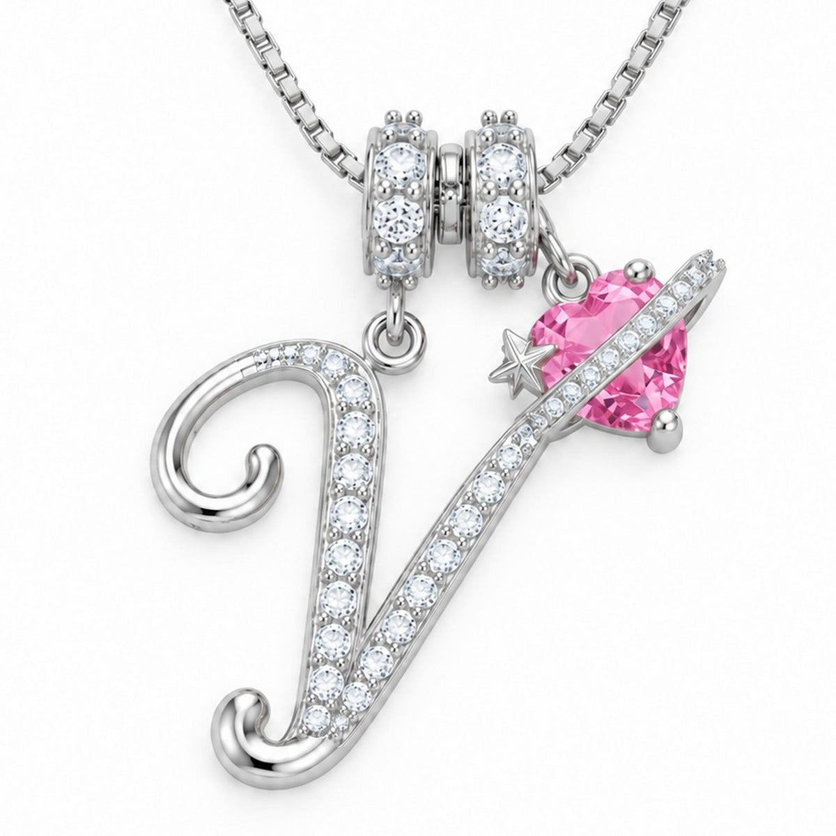 The Sweetheart Initial Necklace Silver letter V