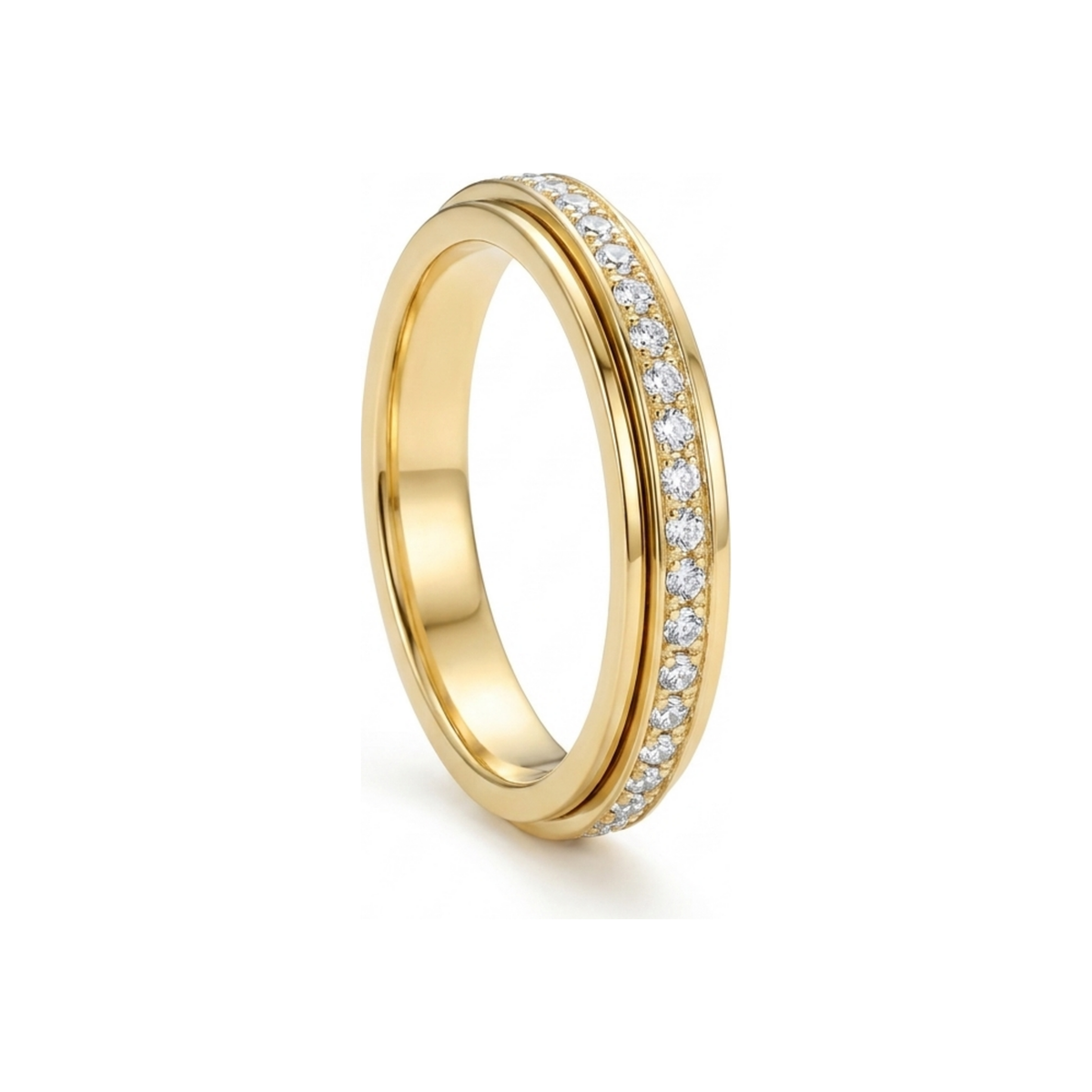 The Solace Ring in gold, spinner ring with crystal band