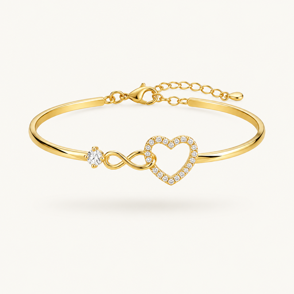 Forever Linked gold bracelet with infinity and pave heart