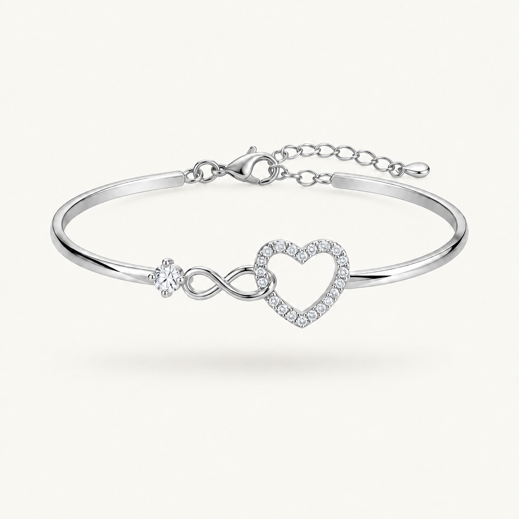 Forever Linked silver bracelet with infinity and pave heart