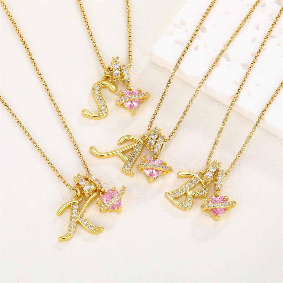 Sweetheart Initial Necklace letters gold 4K