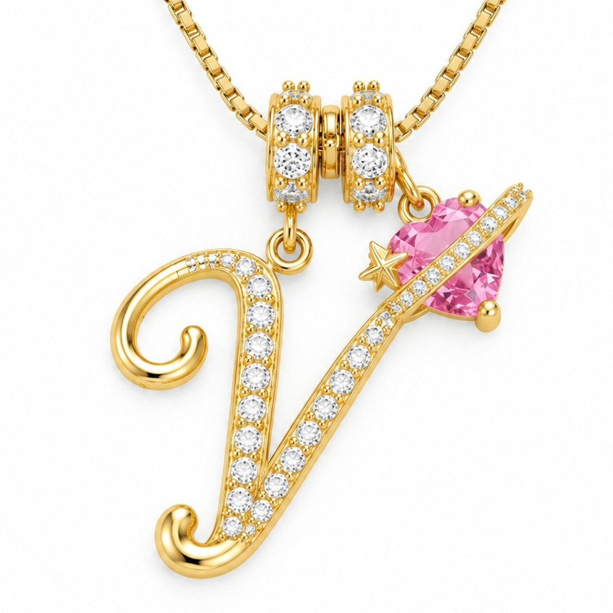 The Sweetheart Initial Necklace Gold letter V