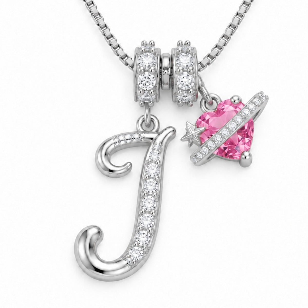 The Sweetheart Initial Necklace Silver letter J