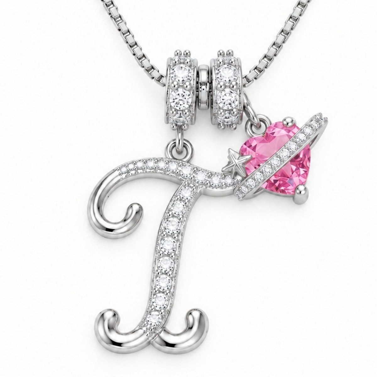 The Sweetheart Initial Necklace Silver letter T