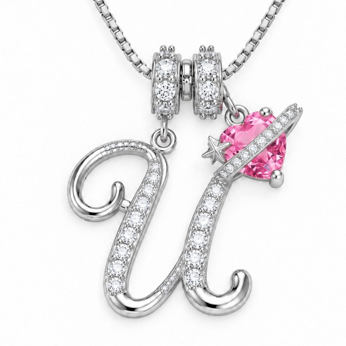 The Sweetheart Initial Necklace Silver letter U